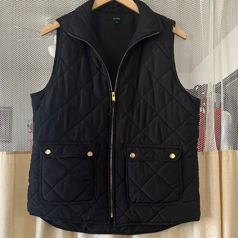 Quinn Black Quilted Vest with Gold Hardware